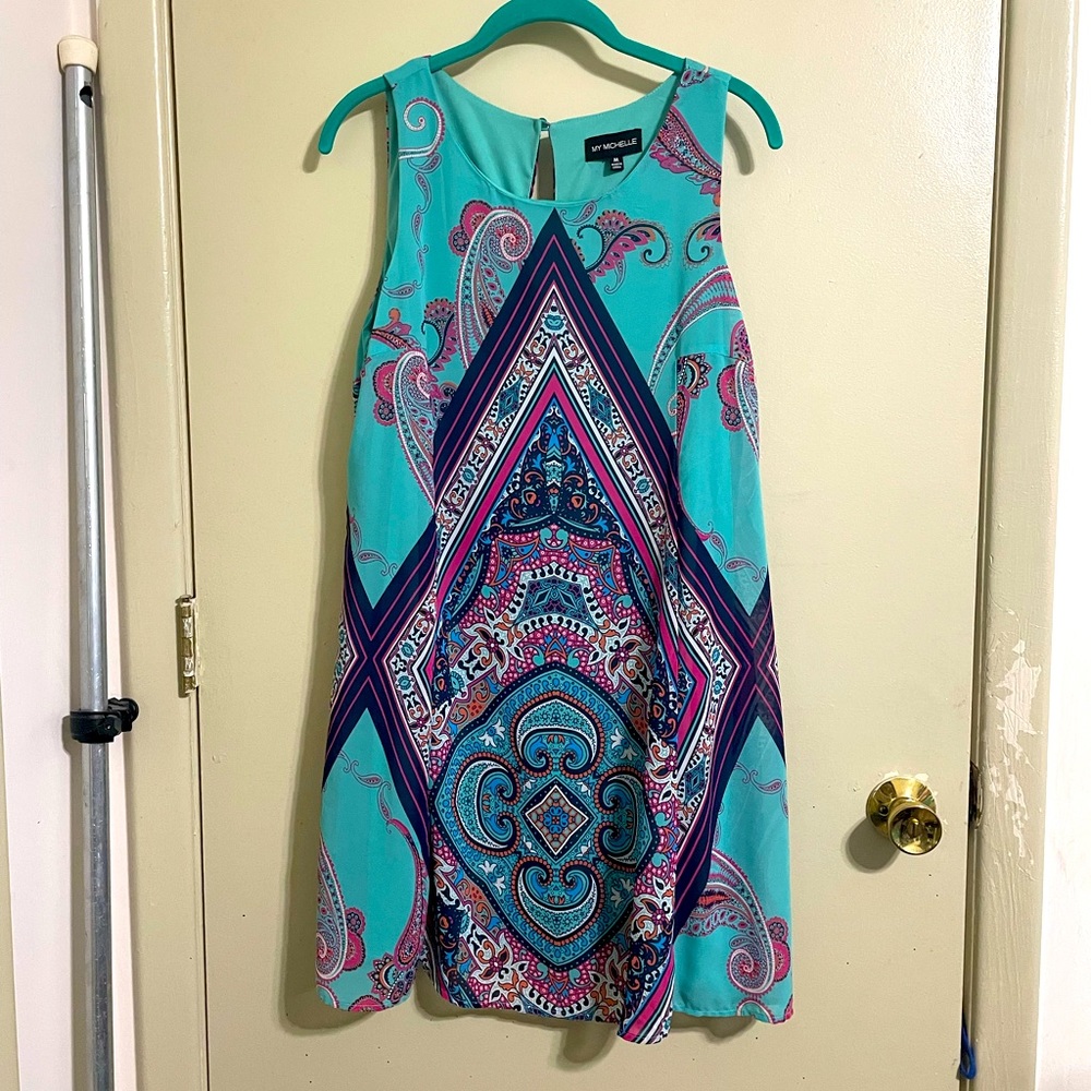 My Michelle Blue Printed A-Line Dress Size M
